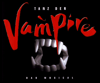 Logo des Musicals 'Tanz der Vampire' mit Vampirzähnen und roter Schrift.