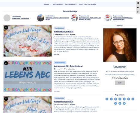 Screenshot der Lilienmeer.de Webseite mit verschiedenen Artikeln und einem Profilbild.